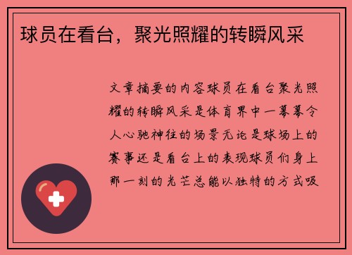 球员在看台，聚光照耀的转瞬风采
